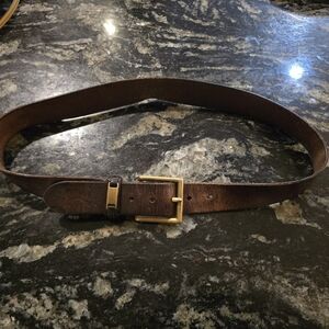 Elegant Brown Leather Belt with Gold Buckle